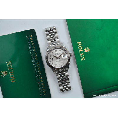 ROLEX LADY-DATEJUST 28 MM SILVER DIAMOND FULL SET 2021 REF: 279174
