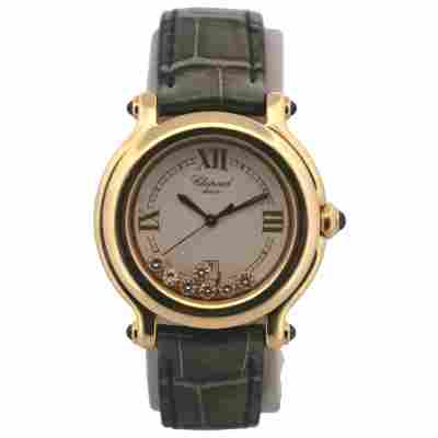CHOPARD HAPPY SPORT 32 MM YELLOW GOLD 7 DIAMONDS WHITE DIAL QUARTZ REF: 27/6137-23