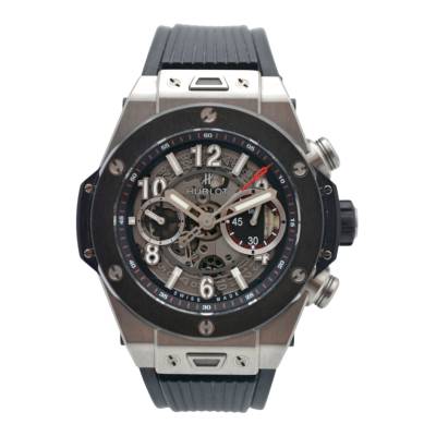 HUBLOT BIG BANG UNICO 45 OPEN WORKED DIAL TITANIUM AUTOMATIC BOX+PAPERS 2018 REF 411.NM.1170.RX