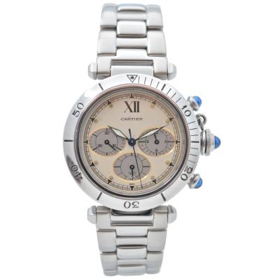 CARTIER PASHA CHRONOGRAPH 38 CHAMPAGNE DIAL STAINLESS STEEL AUTOMATIC REF: 4030