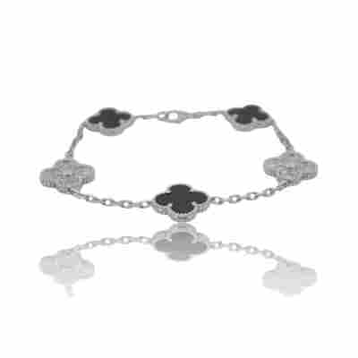 BRATARA VAN CLEEF&ARPELS ALHAMBRA DIN AUR ALB 18K CU ONIX SI DIAMANTE_CSG80