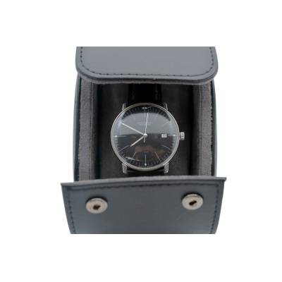 JUNGHANS MAX BILL 38MM DATE STEEL BLACK DIAL REF: 27/4701.02