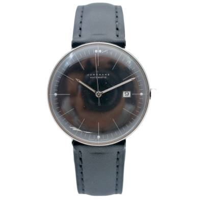 JUNGHANS MAX BILL 38MM DATE STEEL BLACK DIAL REF: 27/4701.02