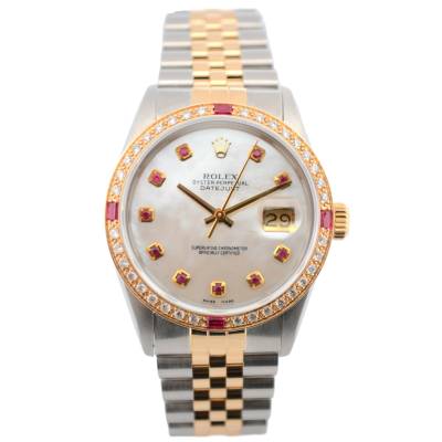ROLEX DATEJUST 36 CUSTOM MOP DIAL DIAMOND BEZEL JUBILEE TWO TONE 1987 REF: 16013