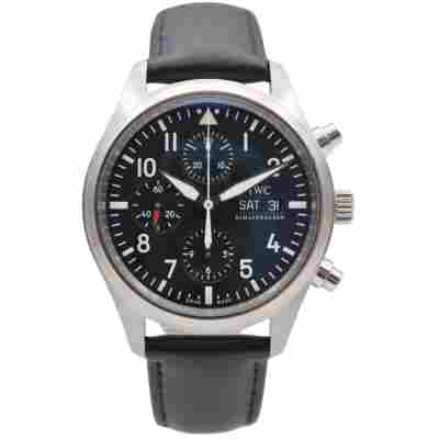 IWC PILOT CHRONOGRAPH 42MM BLACK ARABIC DIAL STAINLESS STEEL AUTOMATIC REF: IW371701