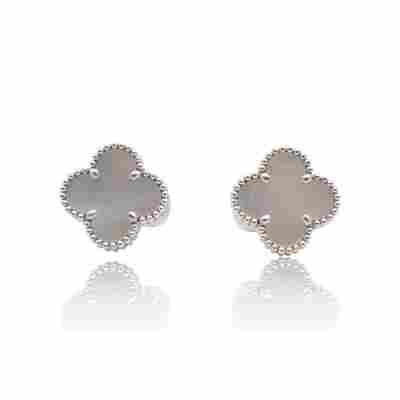 CERCEI VAN CLEEF&ARPELS VINTAGE ALHAMBRA DIN AUR ALB 18K MOTHER OF PEARL FULL SET  