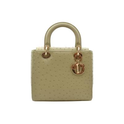 DIOR LADY D MEDIUM BEIGE OSTRICH TOTE BAG