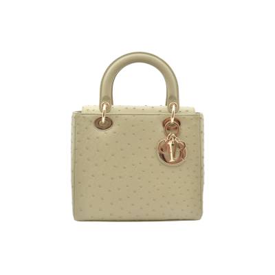 DIOR LADY D MEDIUM BEIGE OSTRICH TOTE BAG