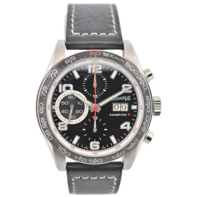 EBERHARD&CO CHAMPION V CHRONO GRAN DATA 43MM BLACK DIAL LEATHER STRAP REF: 31064