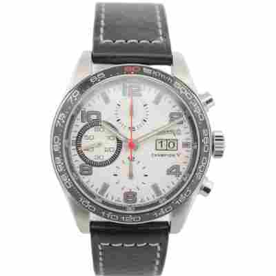 EBERHARD&CO CHAMPION V CHRONO GRAN DATA 43MM WHITE DIAL LEATHER STRAP REF: 31064