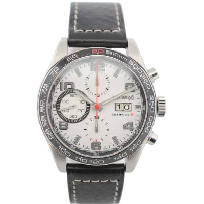 EBERHARD&CO CHAMPION V CHRONO GRAN DATA 43MM WHITE DIAL LEATHER STRAP REF: 31064