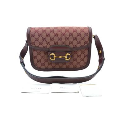 GUCCI HORSEBIT 1955 MEDIUM BURGUNDY CANVAS WITH GOLD-TONE HARDWEAR