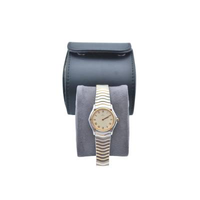 EBEL CLASSIC WAVE 26MM YELLOW GOLD&STEEL CREAM DIAL QUARTZ REF: 181908