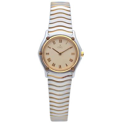 EBEL CLASSIC WAVE 26MM YELLOW GOLD&STEEL CREAM DIAL QUARTZ REF: 181908
