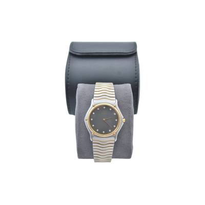 EBEL SPORTWAVE 35MM YELLOW GOLD&STEEL GREY DIAMOND DIAL QUARTZ REF: 181903