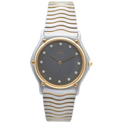 EBEL SPORTWAVE 35MM YELLOW GOLD&STEEL GREY DIAMOND DIAL QUARTZ REF: 181903