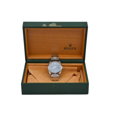 ROLEX OYSTER PERPETUAL DATE 34 BLUE DIAL STEEL AUTOMATIC REF: 15200