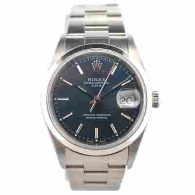 ROLEX OYSTER PERPETUAL DATE 34 BLUE DIAL STEEL AUTOMATIC REF: 15200