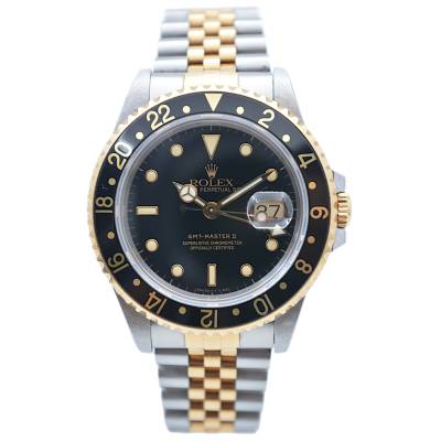 ROLEX GMT MASTER II 40 TWO TONE BLACK DIAL OYSTER BOX+PAPERS 1993 REF: 16713