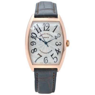 FRANCK MULLER CURVEX CASABLANCA 31x43 ROSE GOLD SILVER DIAL LEATEHER STRAP AUTOMATIC REF: 2852 SC  