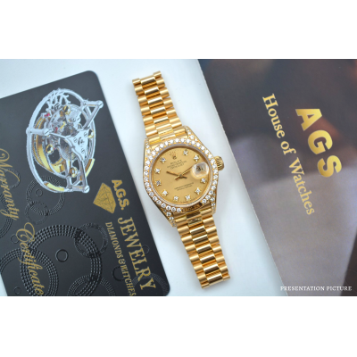 ROLEX LADY DATEJUST 26 CHAMPAGNE DIAMOND DIAL PRESIDENT GOLD AUTOMATIC REF: 69158