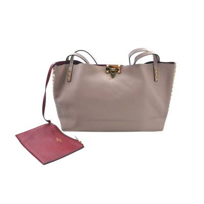 VALENTINO GARAVANI ROCKSTUD MEDIUM TOTE BAG BEIGE