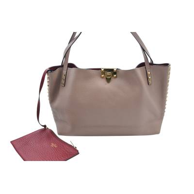 VALENTINO GARAVANI ROCKSTUD MEDIUM TOTE BAG BEIGE