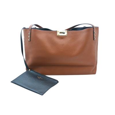 VALENTINO GARAVANI ROCKSTUD MEDIUM TOTE BAG BROWN