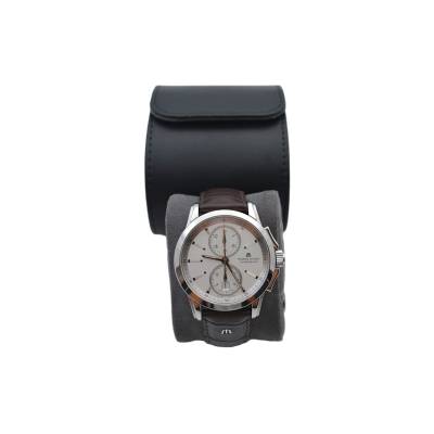MAURICE LACROIX PONTOS CHRONOGRAPH 42 SILVER DIAL STAINLESS STEEL LEATHER STRAP REF: PT7538/48