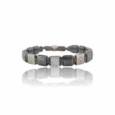 BRATARA SHAMBALLA LOCK DIN AUR ALB 18K CU SAFIRE GRI_126420