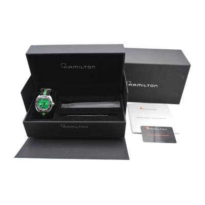 HAMILTON PAN EUROP 42 STEEL GREEN DIAL NATO BOX+PAPERS 2021 AUTOMATIC REF: H35415761