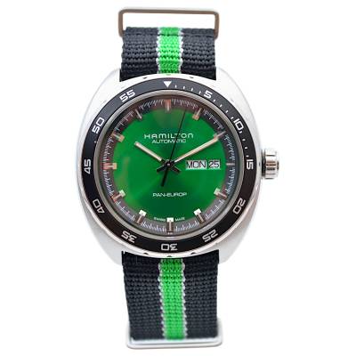 HAMILTON PAN EUROP 42 STEEL GREEN DIAL NATO BOX+PAPERS 2021 AUTOMATIC REF: H35415761