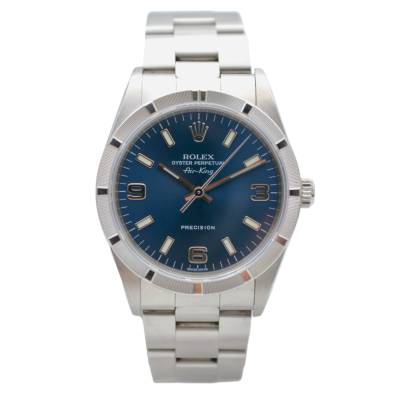 ROLEX AIR KING 34MM AUTOMATIC STEEL ENGINE-TURNED BEZEL BLUE DIAL 2002 REF: 14010