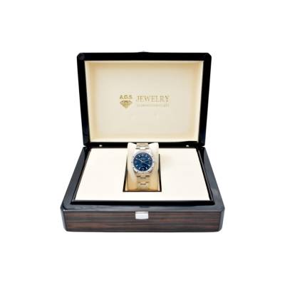 ROLEX AIR KING 34MM AUTOMATIC STEEL ENGINE-TURNED BEZEL BLUE DIAL 2002 REF: 14010