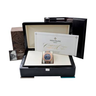 PATEK PHILIPPE NAUTILUS CHRONOGRAPH 40.5MM ROSE GOLD & STEEL BLUE DIAL FULL SET 2017 REF: 5980/1AR-001