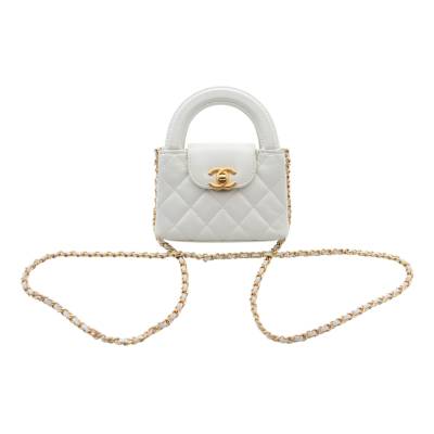 CHANEL KELLY NANO TOP HANDLE WHITE GOLD HARDWEAR