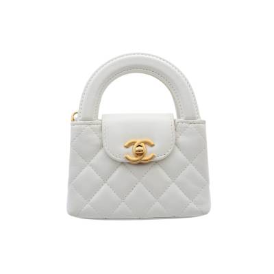 CHANEL KELLY NANO TOP HANDLE WHITE GOLD HARDWEAR