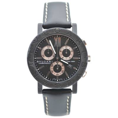 BVLGARI CARBONGOLD CHRONOGRAPH ROMA 38 CARBON&STAINLESS STEEL BLACK DIAL QUARTZ REF B 38 CL CH 38