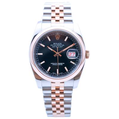 ROLEX DATEJUST 36 EVEROSE GOLD & STEEL BLACK DIAL JUBILEE AUTOMATIC REF. 116201