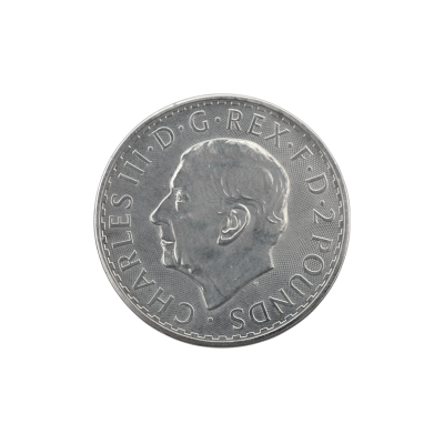MONEDA DE ARGINT 1 UNCIE (OZ) PURITATE 999 2 POUNDS CHARLES III BRITANNIA 2024