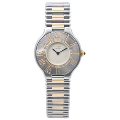 CARTIER MUST DE CARTIER 31MM YELLOW GOLD&STEEL SILVER DIAL QUARTZ REF: 9010