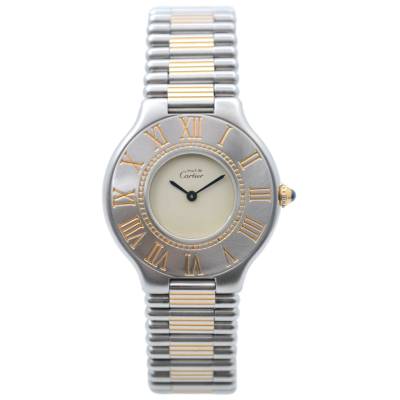 CARTIER MUST DE CARTIER 31MM YELLOW GOLD&STEEL SILVER DIAL VINTAGE QUARTZ REF: 9010