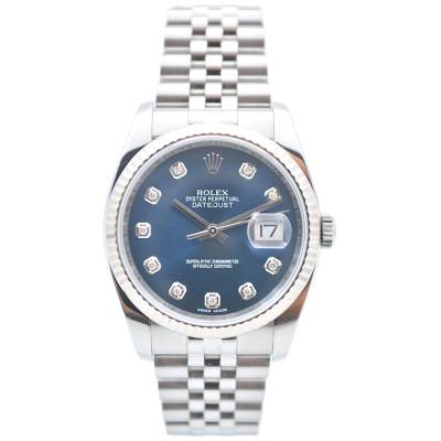 ROLEX DATEJUST 36 STAINLESS STEEL BLUE DIAMOND DIAL JUBILEE AUTOMATIC REF: 116234