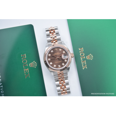 ROLEX LADY-DATEJUST 28 EVEROSE&STEEL CHOCOLATE DIAMOND FULL SET 2024 JUBILEE REF: 279161