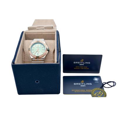 BREITLING SUPER CHRONOMAT 38 TWO TONE GREEN DIAL DIAMONDS BOX+PAPERS 2023 REF: U17356531L1U1