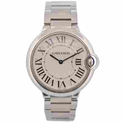 CARTIER BALLON BLUE 36MM STAINLESS STEEL SILVER ROMAN DIAL BOX+PAPERS 2013 QUARTZ REF: 3005 / W69011Z4