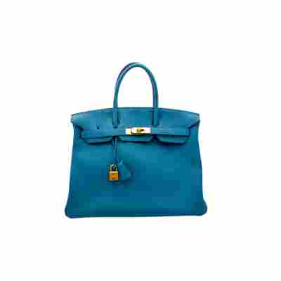 HERMES BIRKIN 35 LAGOON BLUE TOGO LEATHER HANDBAG