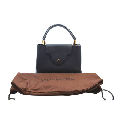 LOUIS VUITTON CAPUCINES BLACK TAURILLON HANDBAG WITH GOLD TONE HARDWEAR