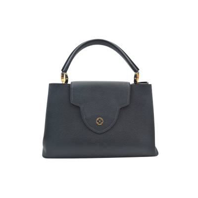 LOUIS VUITTON CAPUCINES BLACK TAURILLON HANDBAG WITH GOLD TONE HARDWEAR
