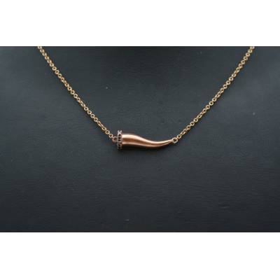 LANT SI PANDANT DIN AUR ROZ 9K CU DIAMANTE NEGRE NATURALE_127476